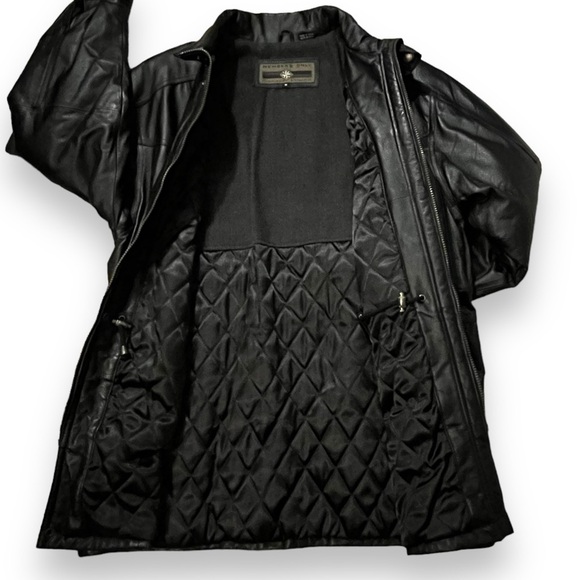 Members Only Leather Coat Long Black Mens Medium Vintage 90s - Picture 9 of 13